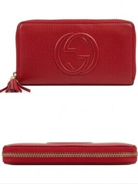 Gucci Red Zip-Around Logo Tassel Wallet